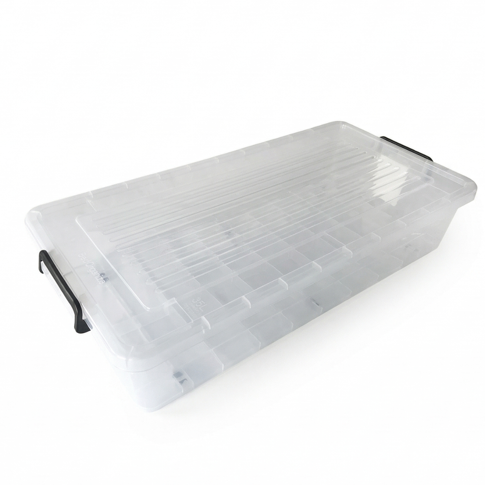 35L Underbed Storage Box with Lid – Transparent Stackable Organizer with Wheels & Handles