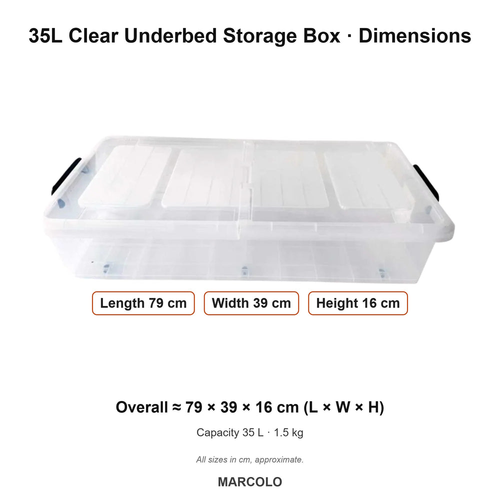 35L Clear Underbed Storage Box with Lid – dimensions