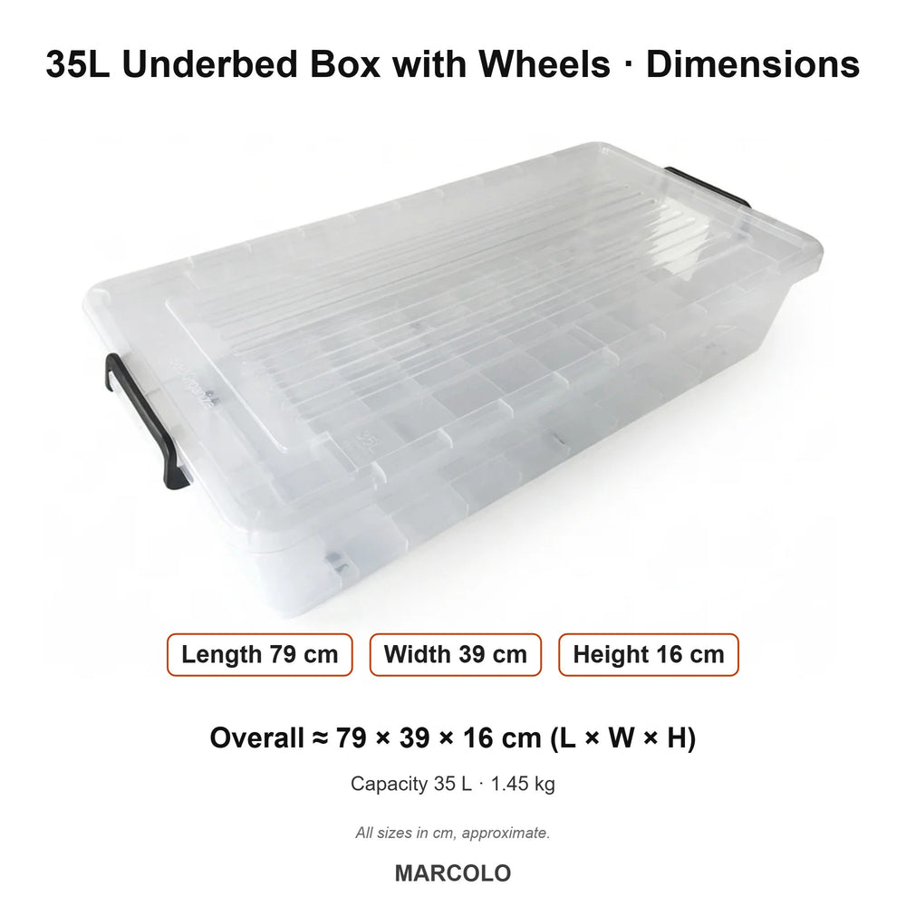 35L Clear Underbed Storage Box with Wheels & Lid – dimensions