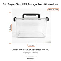 35L Super Clear PET Storage Box with Locking Lid – dimensions