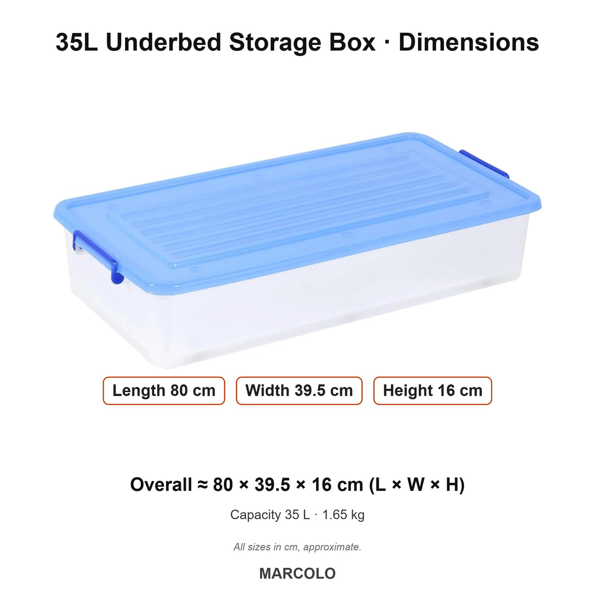 35L Underbed Storage Box with Wheels & Locking Lid – dimensions