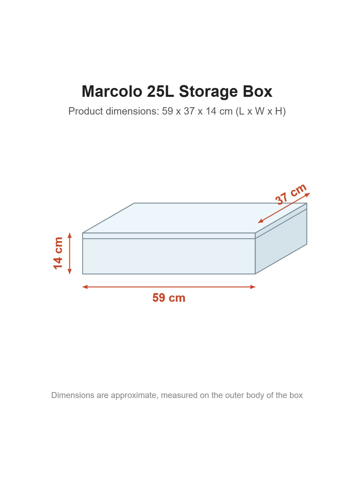 25L Underbed Storage Box dimensions 59 x 37 x 14 cm