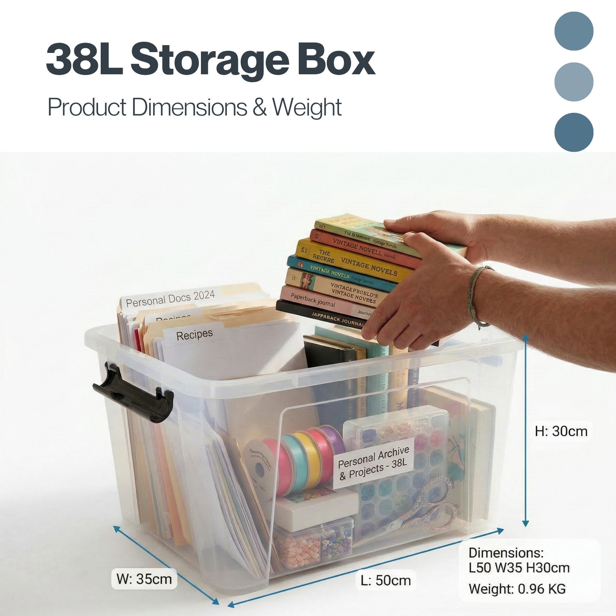 38L Plastic Storage Box with Lid – Transparent Stackable Organizer with Handles