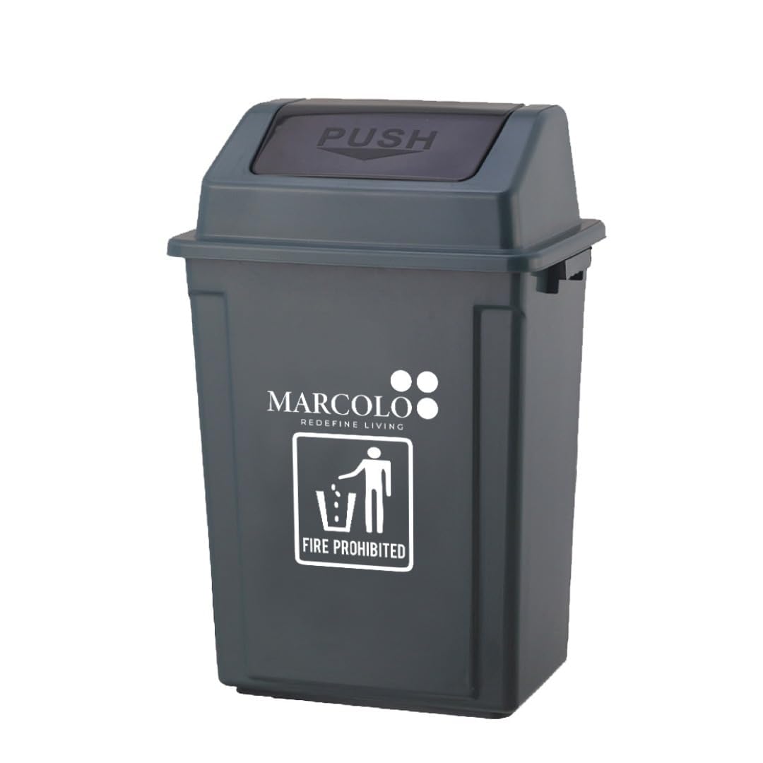 30L push-top waste bin - grey, front view on white background