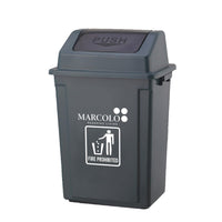 60L push-top waste bin - grey, front view on white background