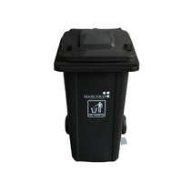 120L side-pedal waste bin with wheels - black, front view on white background