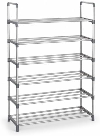 Marcolo Easy 6-tier silver metal shoe rack, front view