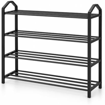 Marcolo Easy 4-tier slim black metal shoe rack, front view