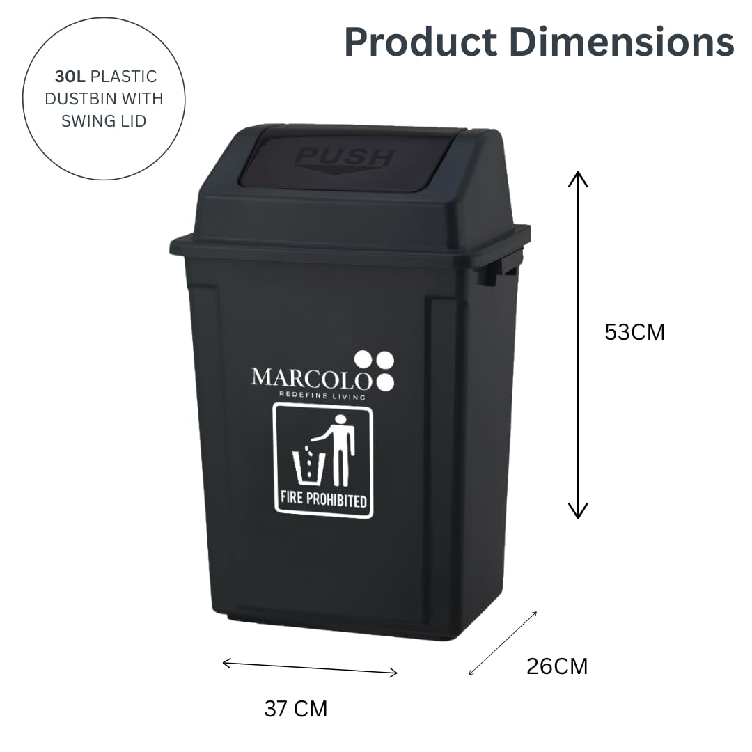 30L push-top waste bin - black, dimensions 37 × 26 × 53 cm