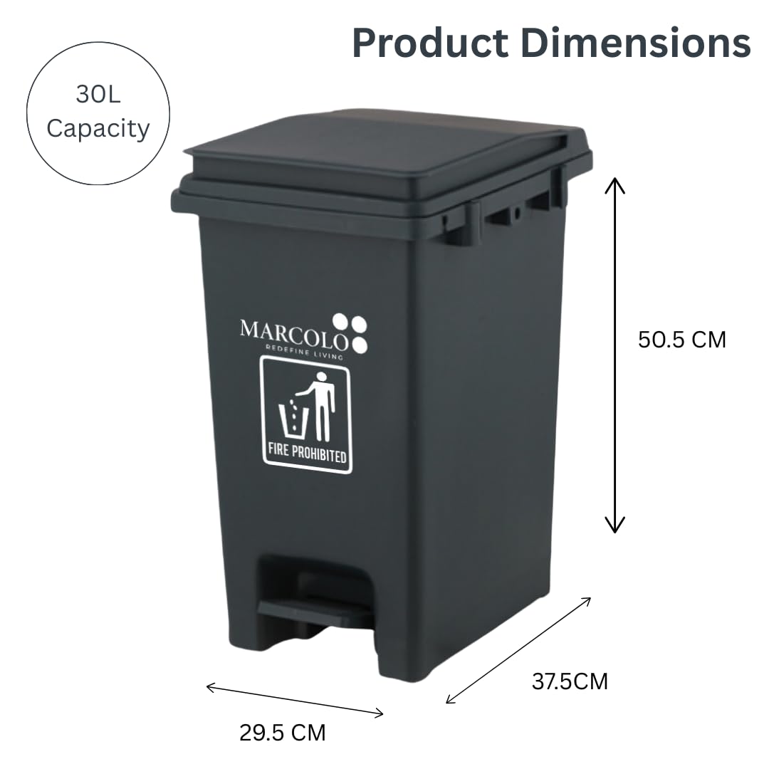 30L Keep-In pedal waste bin - product dimensions 37.5 × 29.5 × 50.5 cm