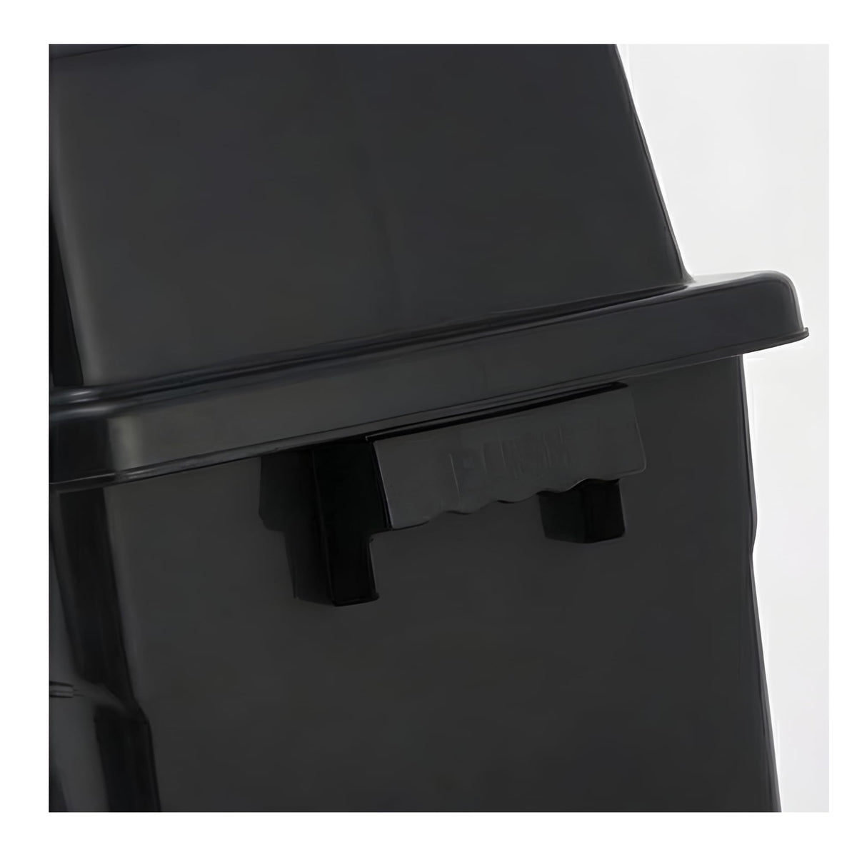 40L push-top waste bin - black, close-up of the side lid catch