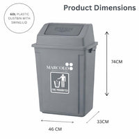60L push-top waste bin - grey, dimensions 46 × 33 × 74 cm