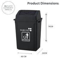 60L push-top waste bin - black, dimensions 46 × 33 × 74 cm