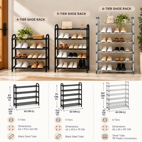 Size comparison of Marcolo 4-tier, 5-tier and 6-tier shoe racks