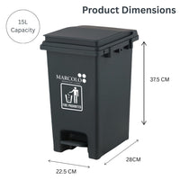 15L Keep-In pedal waste bin - product dimensions 28 × 22.5 × 37.5 cm