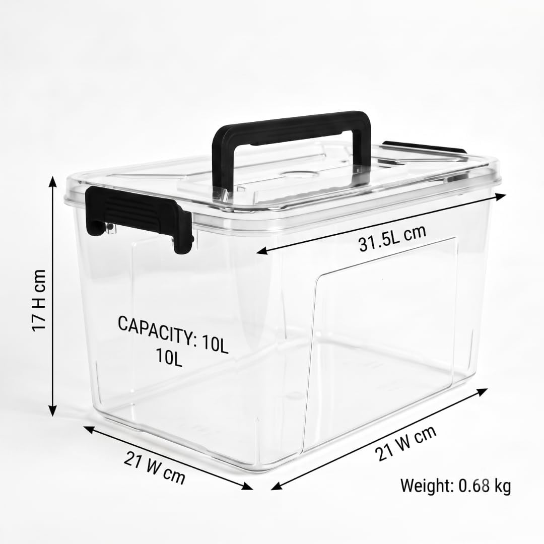 10L Super Clear PET storage box with locking lid - in use