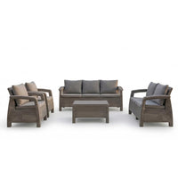 Havana 7-seater outdoor sofa set 3+2+1+1 in grey with dark grey seat and back cushions and coffee table