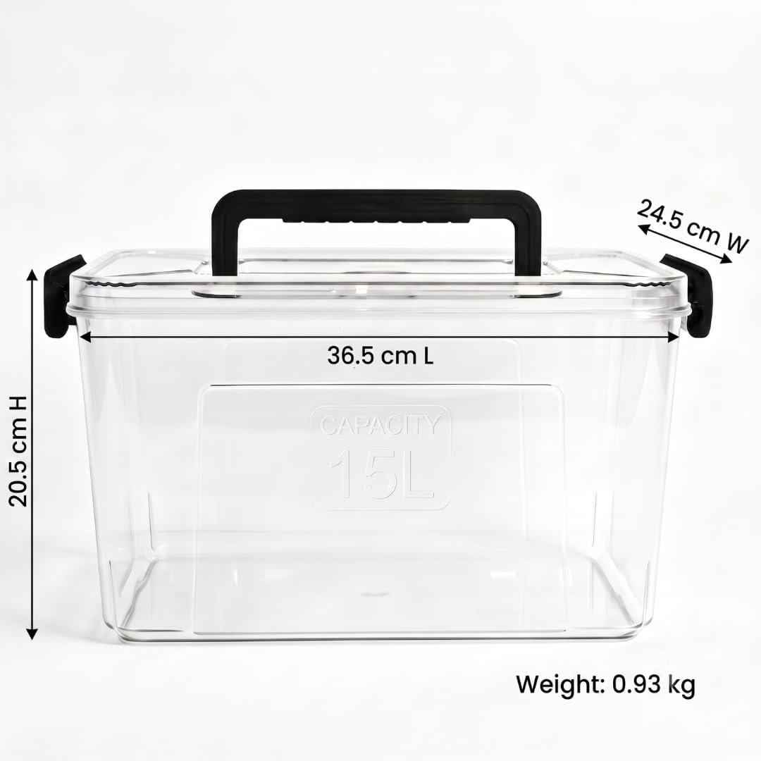 15L Super Clear PET storage box with locking lid - in use