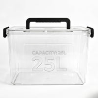 25L Super Clear PET storage box with locking lid - in use