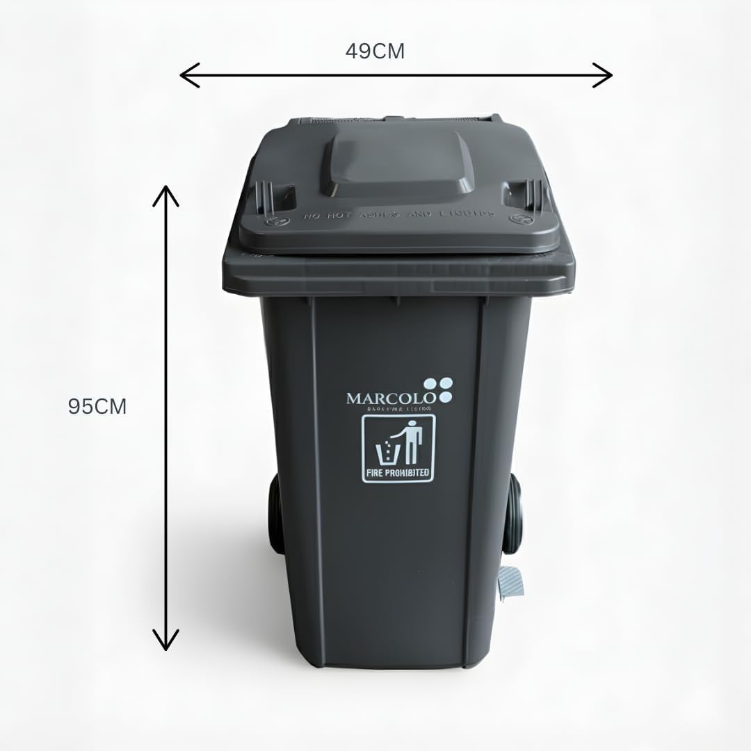 120L side-pedal waste bin with wheels - grey, 49 cm wide and 95 cm high