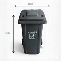 120L side-pedal waste bin with wheels - grey, 49 cm wide and 95 cm high