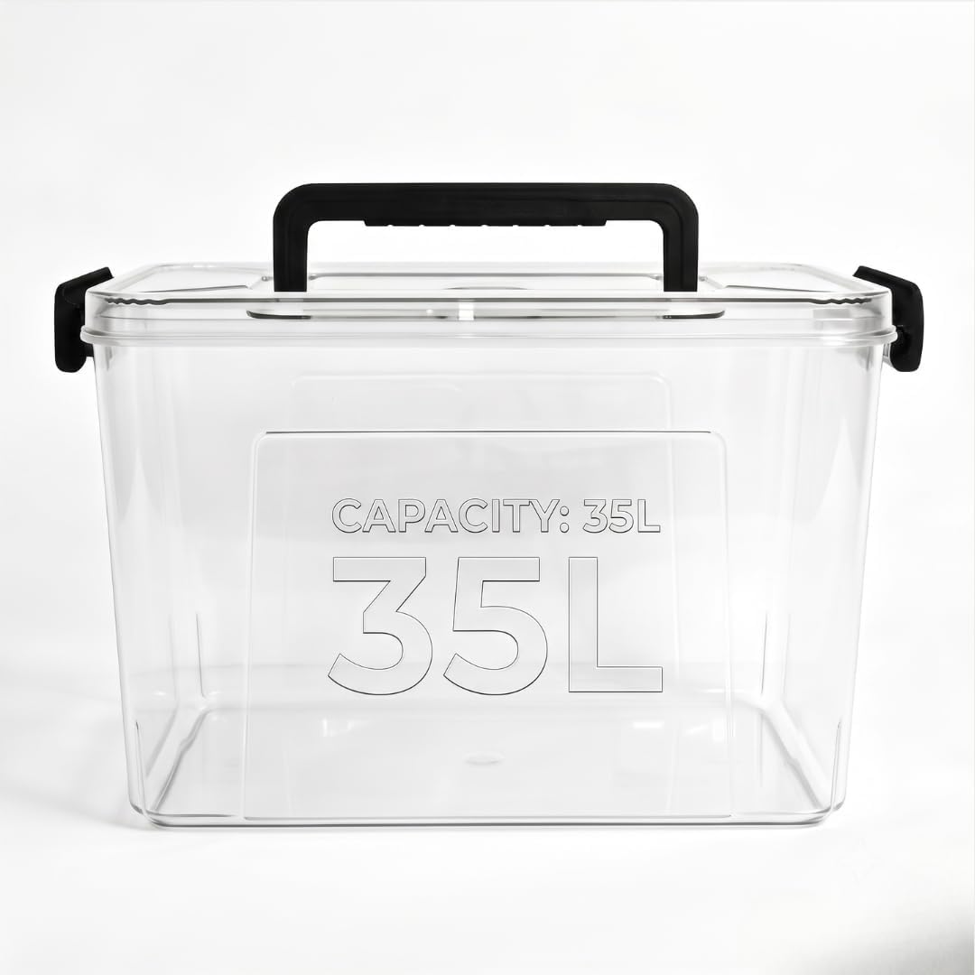35L Super Clear PET storage box with locking lid - in use