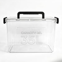 35L Super Clear PET storage box with locking lid - in use