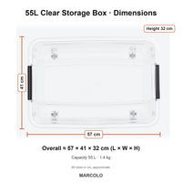 55L Clear Storage Box with Wheels & Locking Lid – dimensions