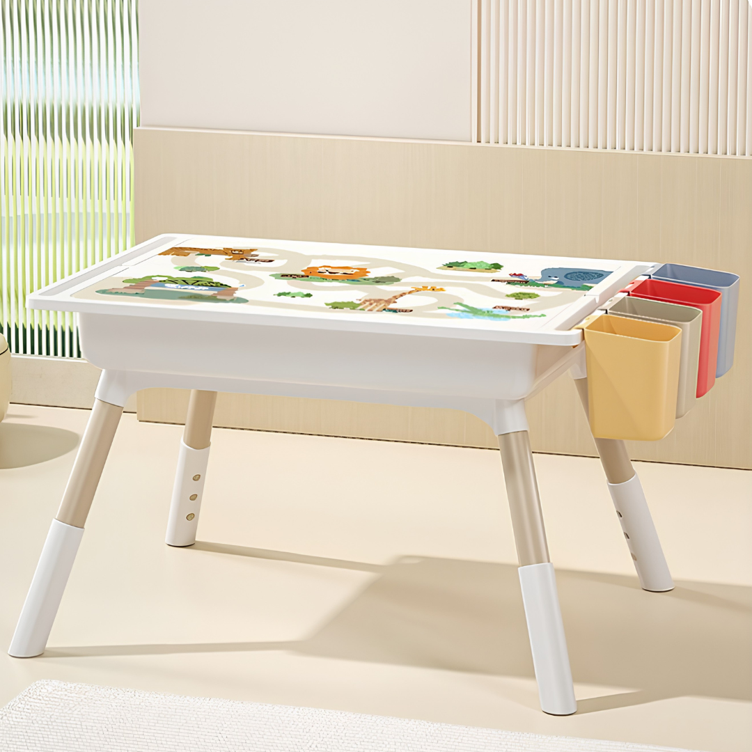 Multifunctional Kids Activity Table & 2 Chairs Set | Adjustable Height | Building Block, Study, Drawing, Sand & Water Play
