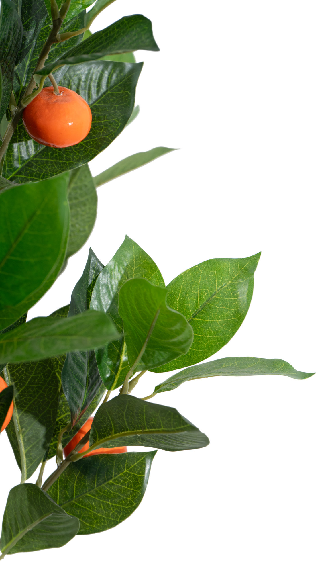 Close-up of oranges and leaves on the 90 cm artificial orange tree