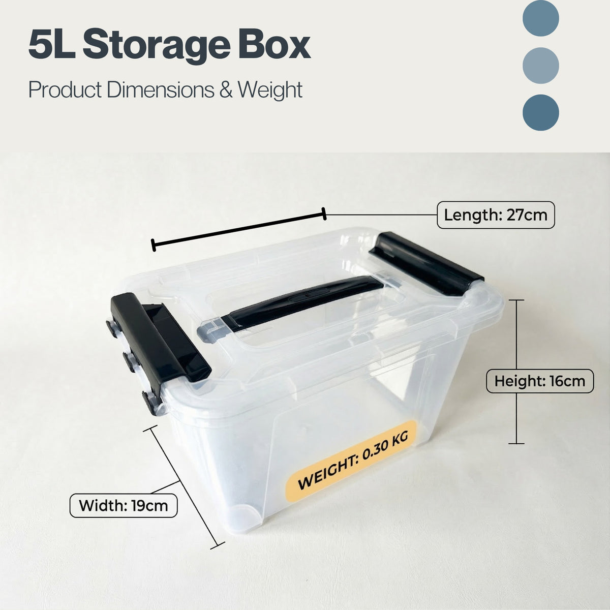 Marcolo 5L transparent storage box dimensions and weight