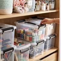 Marcolo 5L transparent storage boxes stacked on a shelf