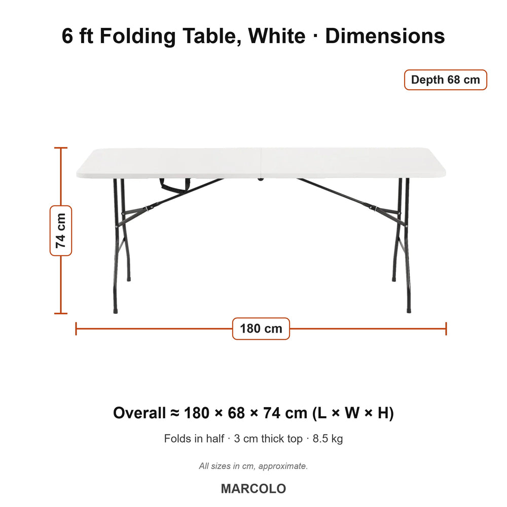 6 ft Folding Table – dimensions