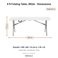6 ft Folding Table – dimensions