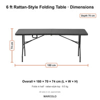 6 ft Rattan-Style Rectangular Folding Table – dimensions