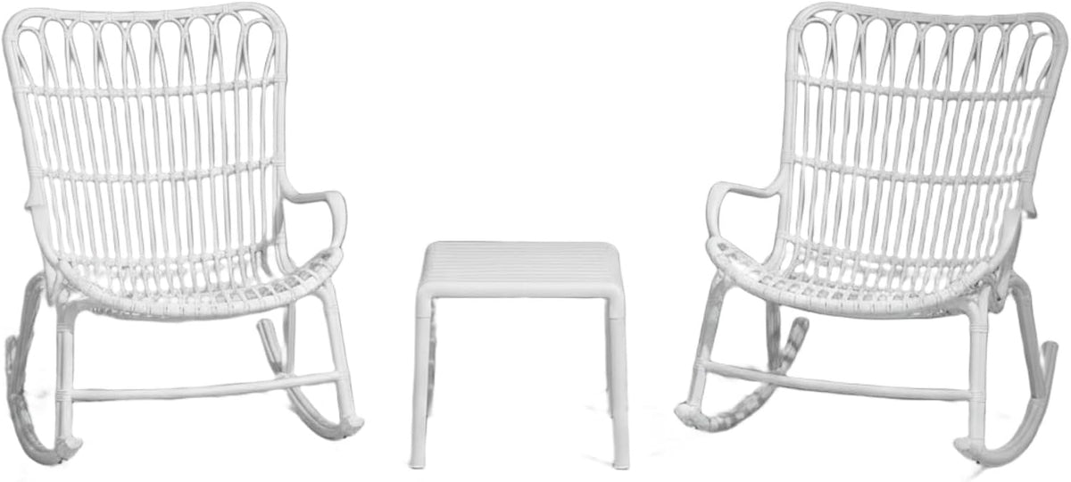 Serena 2-Seater Outdoor Rocking Chair Set with Coffee Table, White