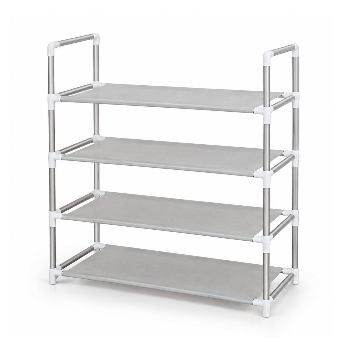 Marcolo Easy 4-tier white and silver non-woven shoe rack