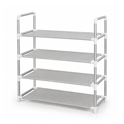 Easy 4-Tier Non-Woven Shoe Rack, White & Silver