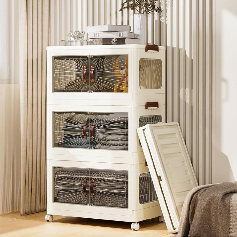 3-Layer Storage Cabinet with Transparent Doors & Wheels (60x36x99CM)