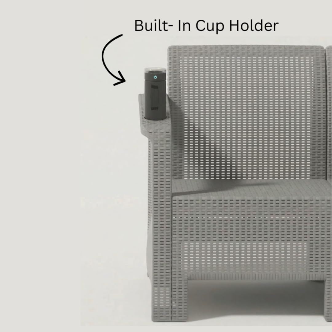 Built-in cup holder on the grey Havana sofa armrest