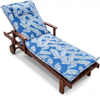 Phuket wooden sun lounger with blue leaf cushion