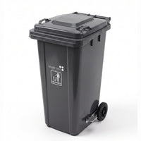 100L side-pedal waste bin with wheels - grey, angled view with side pedal