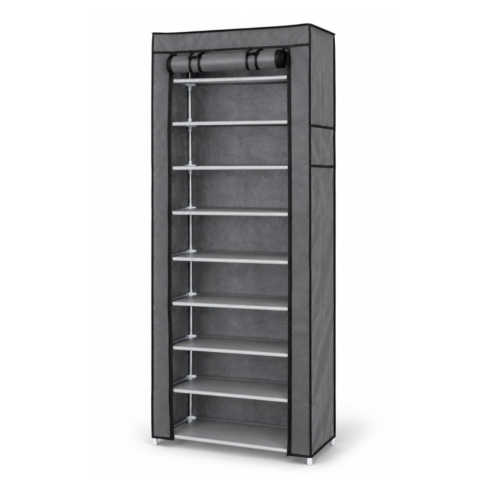 Marcolo Easy 9-tier shoe rack with grey non-woven cover