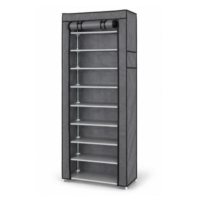 Easy 9-Tier Covered Shoe Rack, 60×30×158 cm, Grey