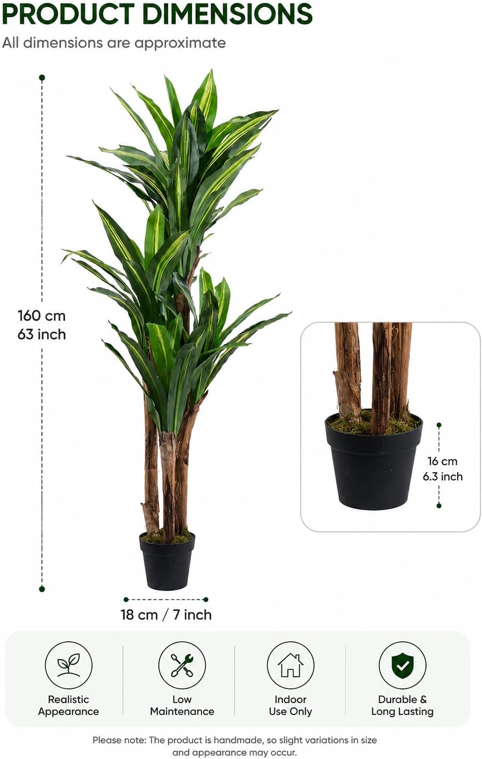 Artificial Dracaena tree, 180 cm, styled in a living room