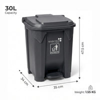 30L ROM pedal waste bin with lid - dimensions 35 × 34 × 47.5 cm, 1.55 kg