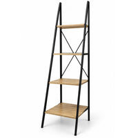 Marcolo Flexi 4-tier ladder shelf with wood-look shelves and black frame