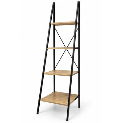 Flexi 4-Tier Ladder Shelf, Wood-Look Shelves & Black Metal Frame