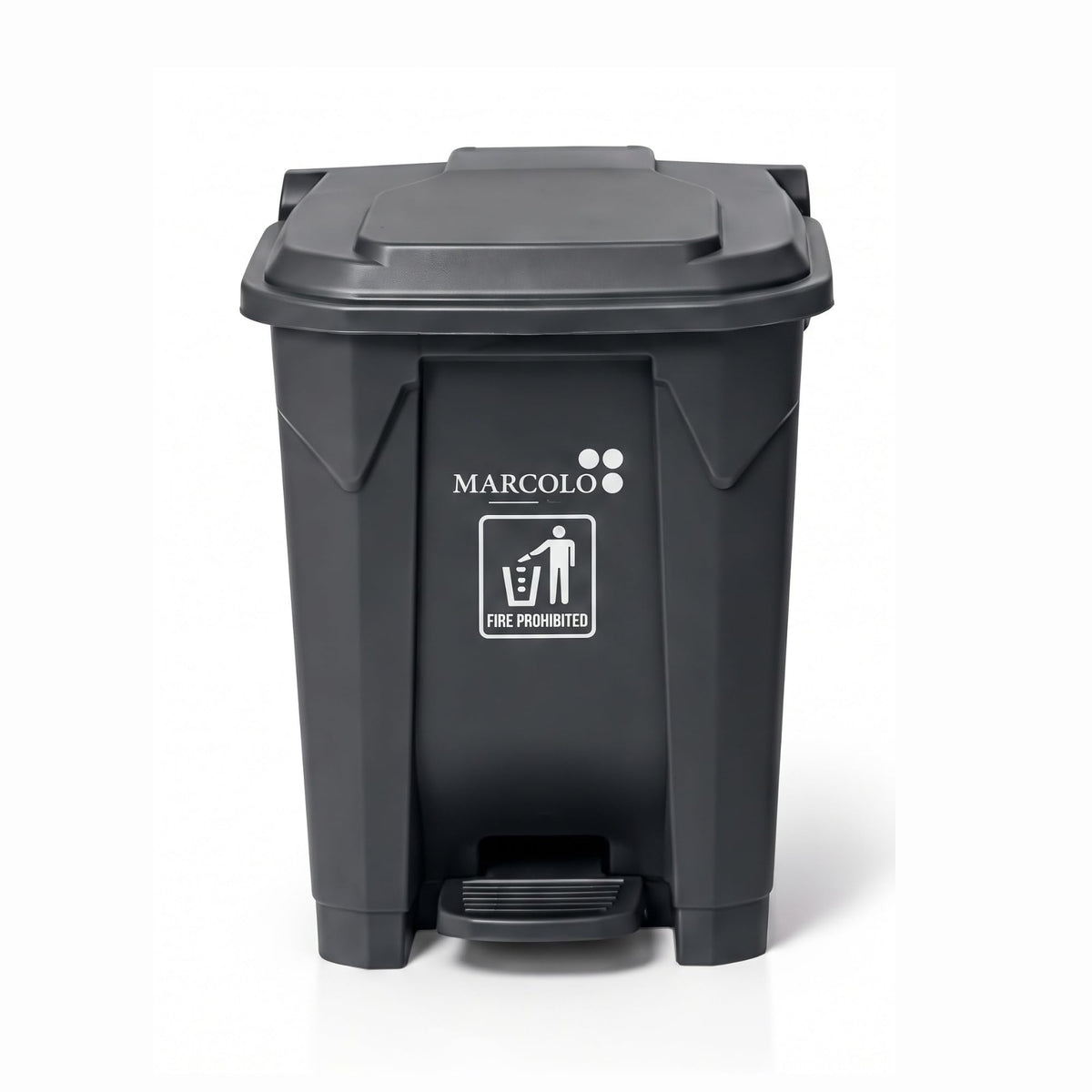 30L ROM pedal waste bin with lid - grey, front view on white background