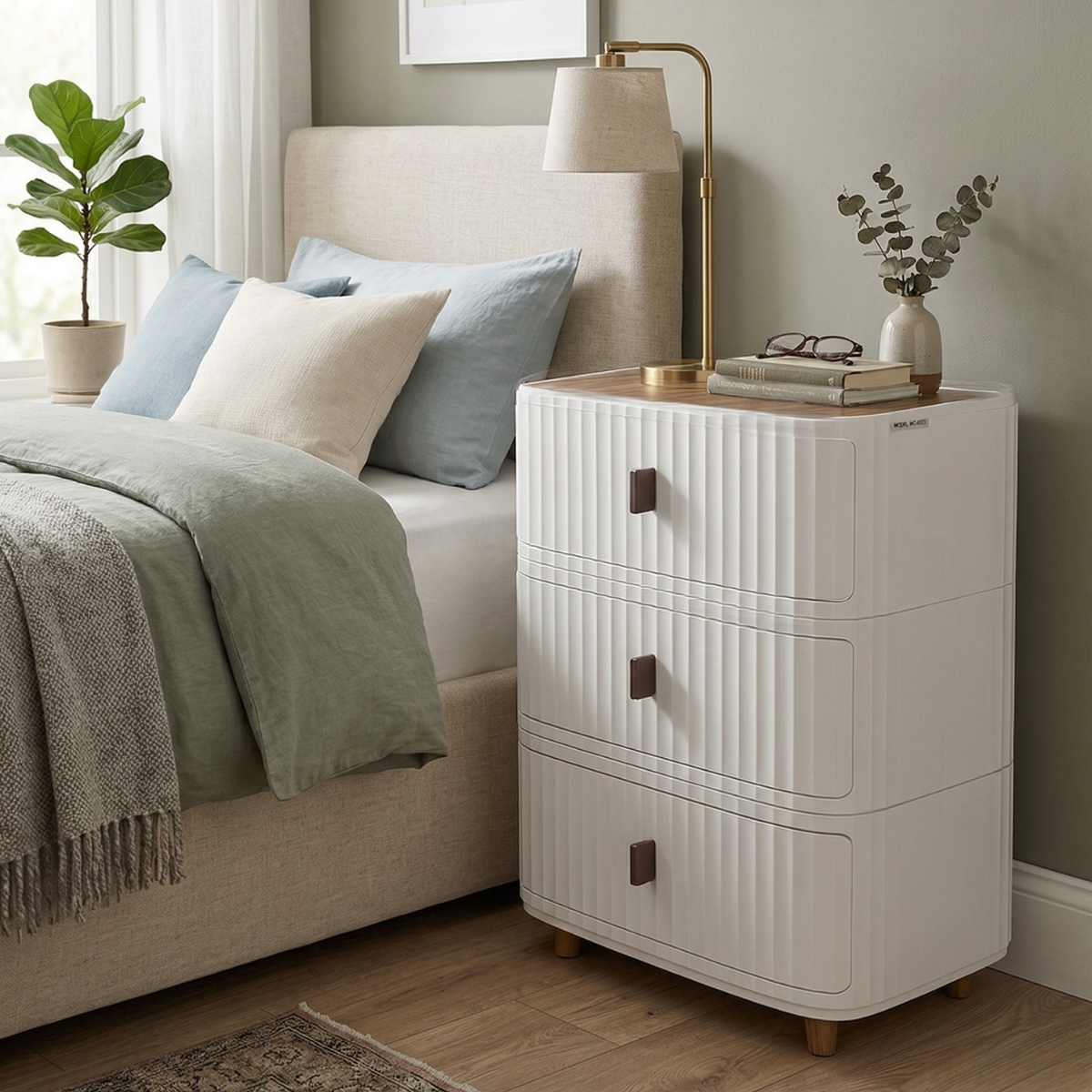 Modern 3-Layer Storage Cabinet with Wooden Top – Sleek Space-Saving Organizer